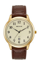 Relógio Seculus Masculino Champagne Couro Marrom Sofisticado 44302GPSVDC2