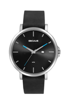 Relógio Seculus Masculino Minimalista Prata Couro Preto 44181G0SVNC1