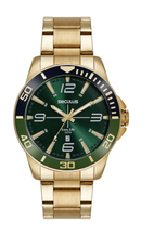 Relógio Seculus Masculino Analógico Calendário Aço Dourado Verde 44212GPSVDA4