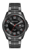Relógio Seculus Masculino Preto Aço Calendário 77263GPSVPA2