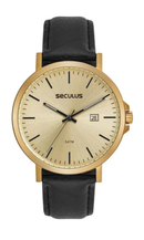 Relógio Seculus Masculino Dourado Couro Preto Casual 44328GPSVDC2