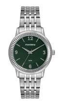 Relógio Feminino Mondaine Prata com Catraca Serrilhada e Mostrador Verde – 32919L0MVNE3