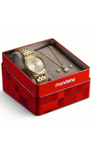 Kit Relógio Mondaine Feminino Dourado com Colar e Brincos 99911LPMKDE1K1