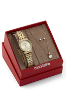 Kit Relógio Mondaine Feminino Dourado com Colar e Brincos 32610LPMKDE1K1
