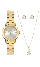 Kit Relógio Condor Feminino Dourado CO2035NMN/K4K + Colar, Pingente e Brincos