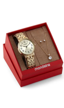 Kit Relógio Mondaine Feminino Dourado com Colar e Brincos 32599LPMKDE1K1