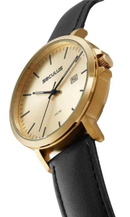 Relógio Seculus Masculino Dourado Couro Preto Casual 44328GPSVDC2