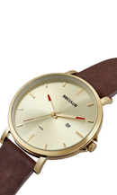 Relógio Masculino Analógico Minimalista Couro Dourado 44181GPSVDC4