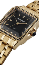 Relógio Mondaine Feminino Quadrado com Vidro Facetado e Cristais Dourado – 32824LPMVDE2