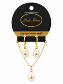 Conjunto Feminino Gota com Pérola Folheado a Ouro