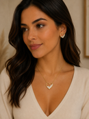 Conjunto Feminino Coração com Zircônias Folheado a Ouro