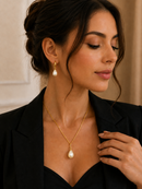 Conjunto Feminino Gota com Pérola Folheado a Ouro