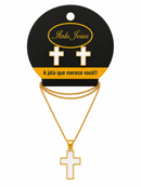 Conjunto Feminino Cruz com Madrepérola Folheado a Ouro