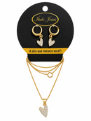 Conjunto Feminino Coração Cravejado Folheado a Ouro
