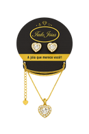 Conjunto Feminino Coração com Zircônia Branca Folheado a Ouro