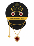 Conjunto Feminino Coração com Zircônia Branca Folheado a Ouro