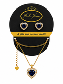 Conjunto Feminino Coração com Zircônia Branca Folheado a Ouro
