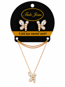 Conjunto Feminino Borboleta com Zircônias Folheado a Ouro