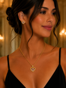Conjunto Feminino Coração Vazado com Zircônias Folheado a Ouro