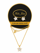 Conjunto Estrela com Zircônia Folheado a Ouro