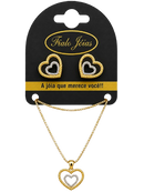 Conjunto Feminino Coração Vazado com Zircônias Folheado a Ouro