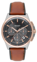 Relógio Orient Masculino SolarTech Cronógrafo Neo Vintage MTSCC049 G1MX Aço Couro Marrom