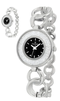 Relógio Champion Feminino CF26008T Luxo Bracelete Prata com Strass