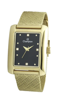 Relógio Champion Feminino CF24215U Dourado Retangular Mostrador Preto