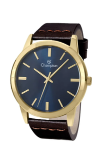 Relógio Champion Masculino CN20702A Dourado Couro Marrom Mostrador Azul