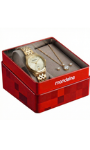 Kit Relógio Mondaine Feminino Dourado com Colar e Brincos 99918LPMKDE1K1