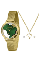 Relógio Lince Feminino Brasil Dourado LRG4868L34 + Kit Presente