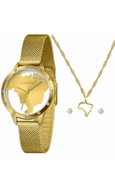 Relógio Lince Feminino Brasil Champanhe Dourado LRG4868L34 K0LL + Kit Presente