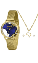 Relógio Lince Feminino Brasil Azul Dourado LRG4868L34 + Kit Presente