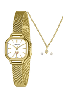 Relógio Lince Feminino Dourado Kit LQGM078L23 K0L4