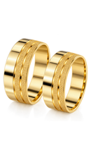 Par de Alianças de Ouro 18K Duplo Friso Texturizado 6,7mm